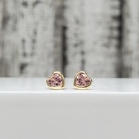 14K Pink CZ Heart Stud Earrings w/ Baby Style Screwbacks