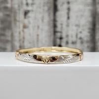 14K TriColor Textured Baby Bangle w/ Heart Design