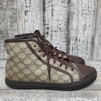 Gucci brown GG Canvas And leather Lace Up High Top Sneakers Size 10.5