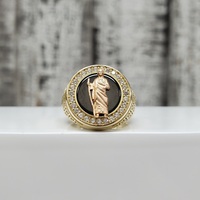 14K San Judas / St. Jude CZ Black Stone w/ Meander Design Religious Ring