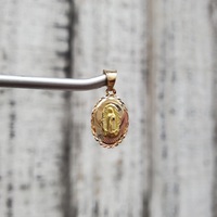 14K TriColor Virgin Mary / Guadalupe + Jesus Double Sided Religious Oval Pendant