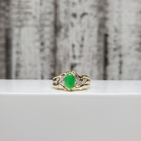 18K Oval Jade + Diamond Ring