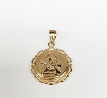 14K Angel Religious Circular Pendant
