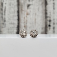 18K Diamond Halo Stud Earrings w/ Screwbacks