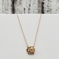 14K Flower w/ Heart Design CZ Pendant Attached Necklace