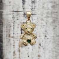 14K Teddy Bear CZ + Green Stone Heart Pendant