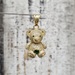 14K Teddy Bear CZ + Green Stone Heart Pendant