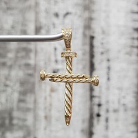 14K Twisted Nail Design Cross CZ Religious Pendant