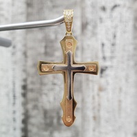 14K TriColor Screw Design Cross Religious Pendant w/ CZ Bail