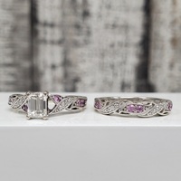 14K Pink Sapphires + Diamond Wedding Set 