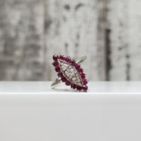 14K Diamond + Rubies Marquise Shaped Ring