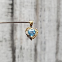 14K Diamond + Heart Blue Topaz Pendant