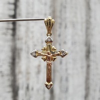 14K TriColor Crucifix Cross Jesus Heart Religious CZ Pendant