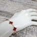 14K Red Stone Inlay Flower Design Curb Link Bracelet