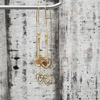 14K TriColor Dangle Heart Design Earrings