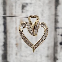 10K Double Heart Diamond Pendant