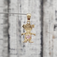 14K Little Girl Pink Stone Pendant 