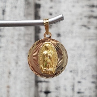 14K TriColor Virgin Mary / Guadalupe Religious Round Pendant
