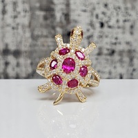 14K Turtle Ring w/ Synth Ruby + CZ 