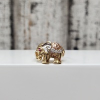 14K TriColor Elephant Ring w/ CZ + Synth Ruby