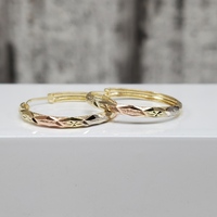14K TriColor Fancy Design Hoop Earrings