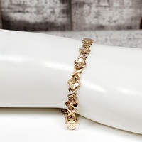 14K TriColor Flower X Design Bracelet w/ Clear Beads