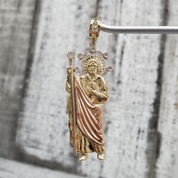 14K TriColor St. Jude / San Judas Religious CZ Pendant 