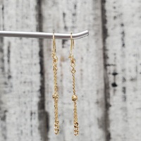 18K Dangle Earrings Bead Design Chain + Curb Link