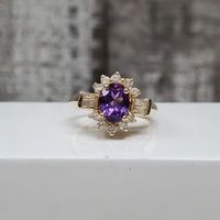 14K Diamond + Amethyst Ring