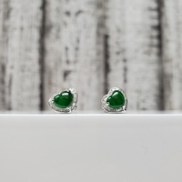 14K Jade Hearts + Diamond Earrings w/ Friction Backs Earrings