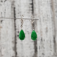 14K Diamond + Pear Shaped Jade Dangle Earrings