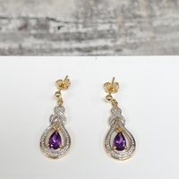 14K Dangle Pear Amethyst + Diamond Earrings