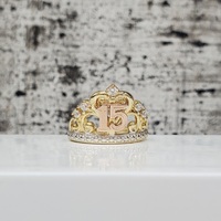 14K TriColor 15 Anos ?" CZ Crown Ring