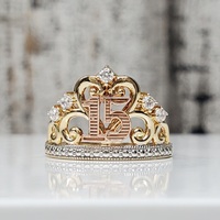 14K TriColor ?" 15 Anos Crown Ring
