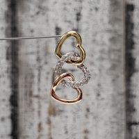10K TriColor 3- Hearts Diamond Pendant