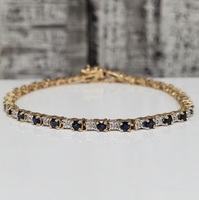 10K Sapphire + Diamond Bracelet w/ Safety Chain