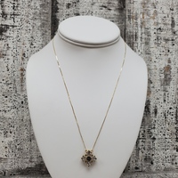 14K Box Link w/ Diamond Fancy Cross Religious Attached Pendant