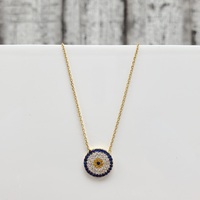 17.5" 18K Thin Chain w/ Evil Eye CZ Pendant  Attached Necklace