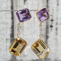 14K Amethyst + Citrine + Diamond Dangle Earrings