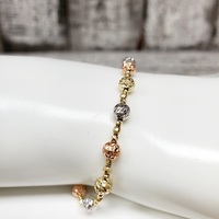 7.5" 14K TriColor Fancy Bead Bracelet