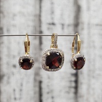 14K Diamond + Garnet Earring + Pendant Jewelry Set