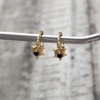 14K Small Hoop Earrings w/ Turtles w/ Blue Stone