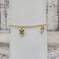 14K TriColor Butterflies + Hearts Charm Bracelet