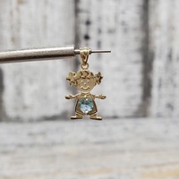 14K Little Girl Pendant w/ Light Blue Stone