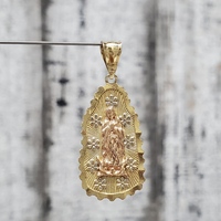 14K TriColor Virgin Mary Religious Pendant 