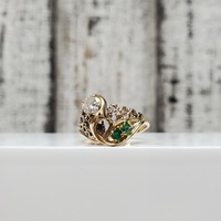 14K Diamond + Emeralds Fancy Ring