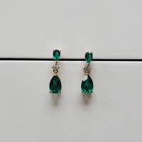 14K Diamond + Synth Pear Shaped Dangle Emerald Earrings