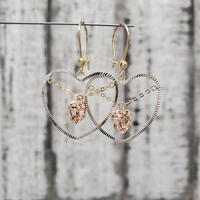14K TriColor Double Dangle Heart Earrings