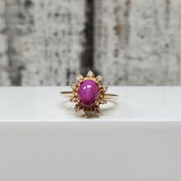 14K Synth Star Ruby + Diamond Ring