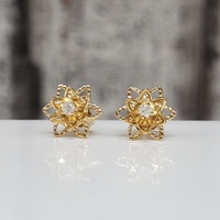 10K Flower Design Stud Diamond Earrings